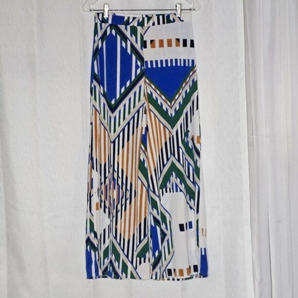 Olive Tree Jersey Knit Boho Colorful Geometric Print Pull On Wide Leg Pants - Picture 2 of 12